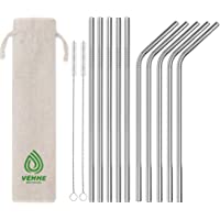 VEHHE 10pcs Pajitas Reutilizables-304 Acero Inoxidable Pajitas de Metal-26.5 x 0.6cm para Tazas 20-30 Oz-con 2…
